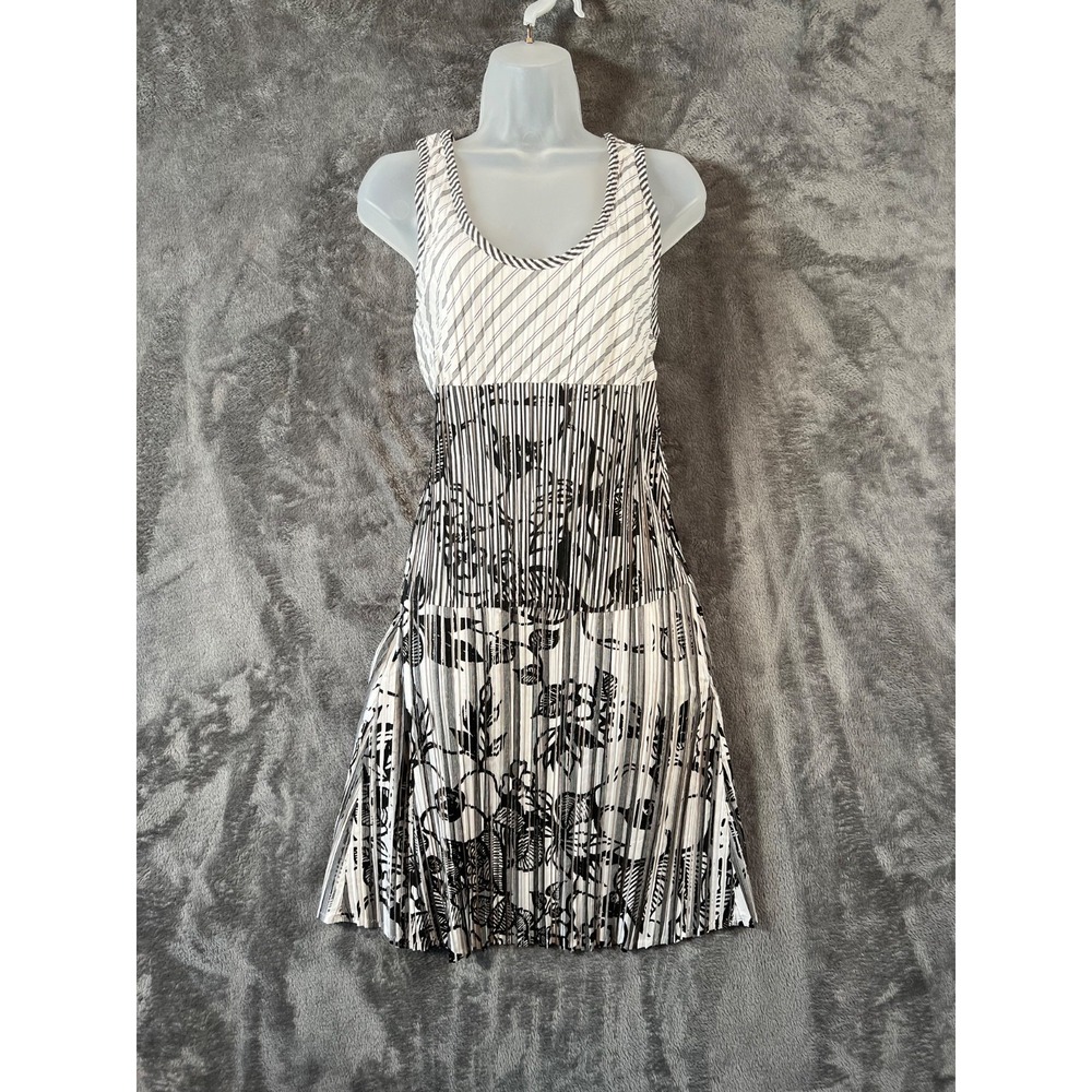 SPORTMAX Code Max Mara Dress Womens XS Black White Floral Print Pleated Pockets